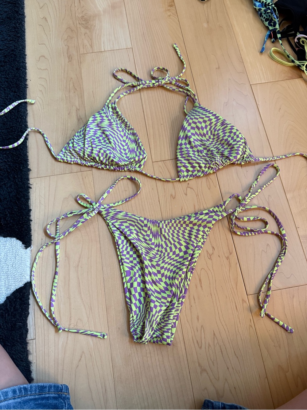 Oneone Tie-String bikini in Purple and Lime Checker